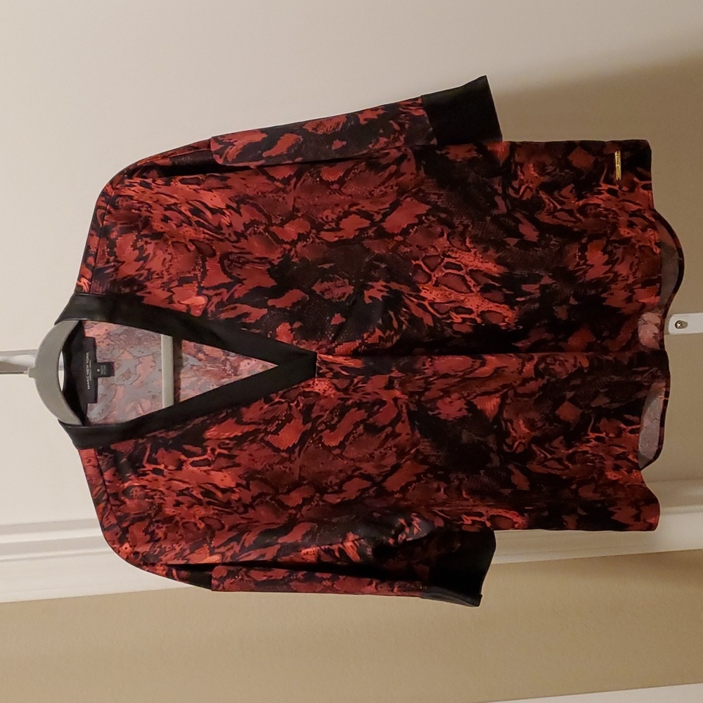 2. Tops - Marc New York satin top with pleather trim at neck and on sleeves